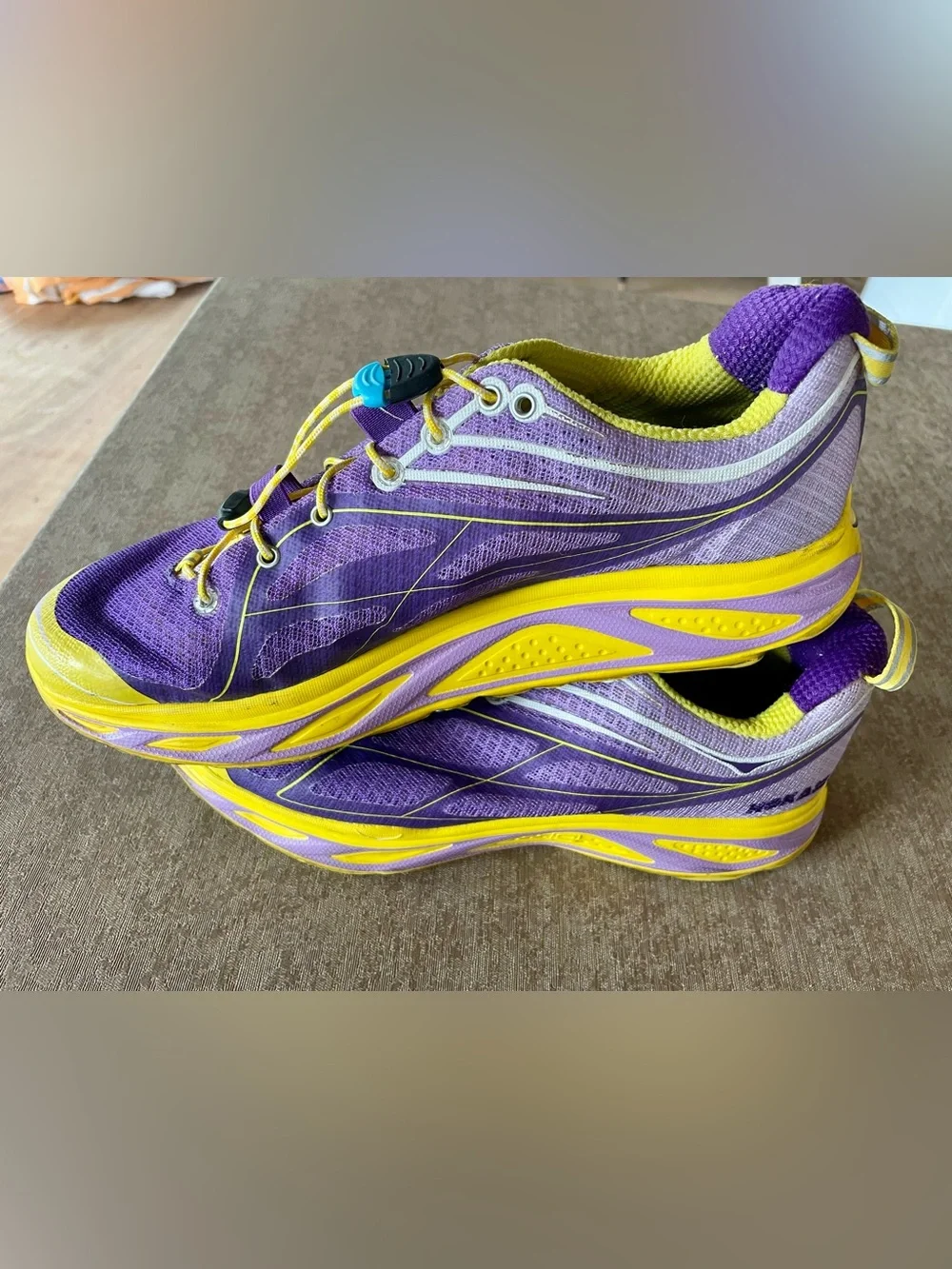 Hoka One One Women's Purple and Yellow Running Sneakers size 9